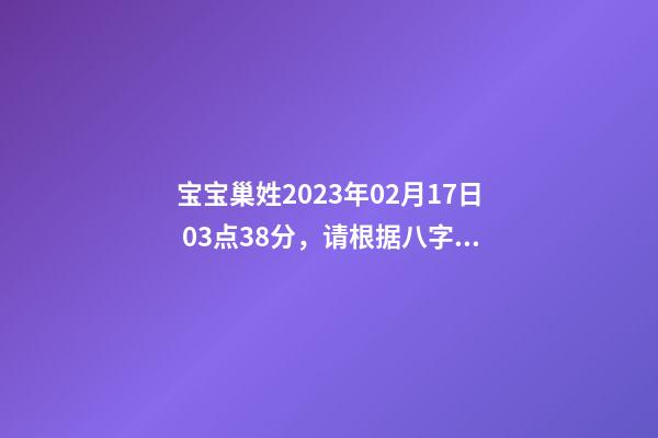 宝宝巢姓2023年02月17日 03点38分，请根据八字喜用神推荐名字